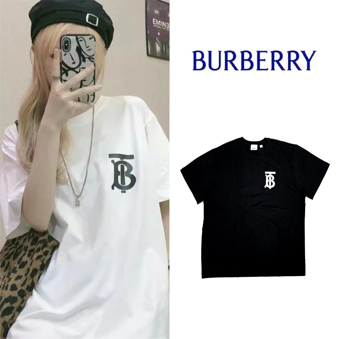 99新 BURBERRY/博柏利 TB时尚TB标LogoT恤丝光棉男女同款休闲时尚