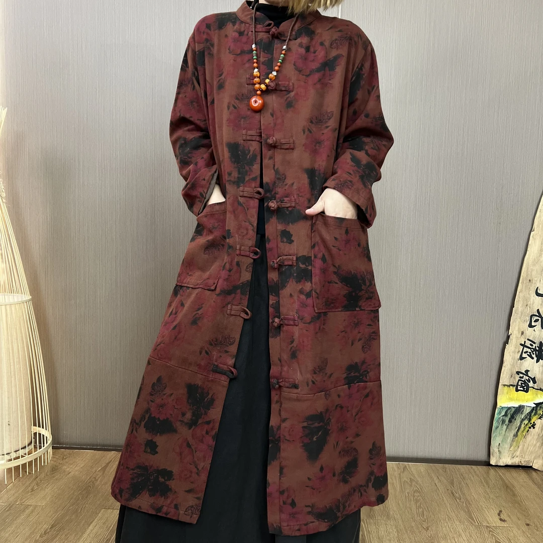 5510双层外套【麻袋片儿】炒色做旧新中式气质双层中长款盘扣外套