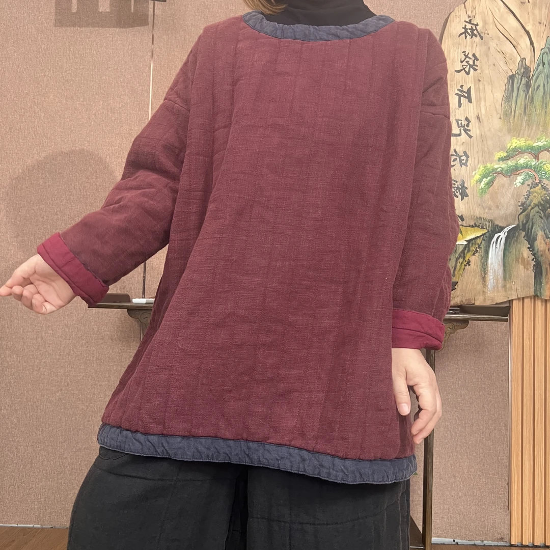 麻袋片儿 棉服 68151炒色做旧复古休闲中式复古中国风圆领棉衣