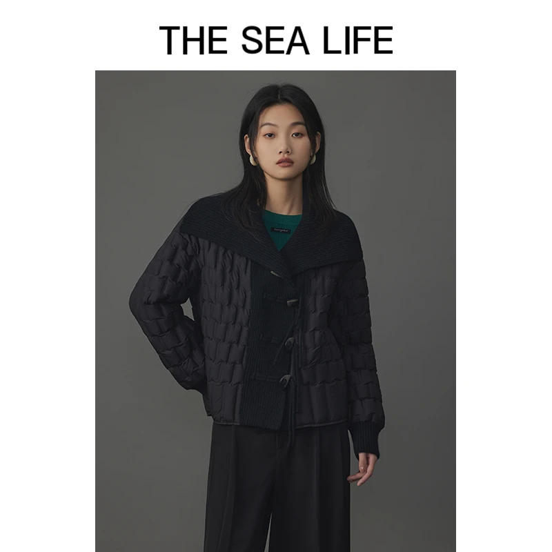 欧海一生秋冬新品时尚翻领羽绒服上衣外套女拼接休闲冬季13721