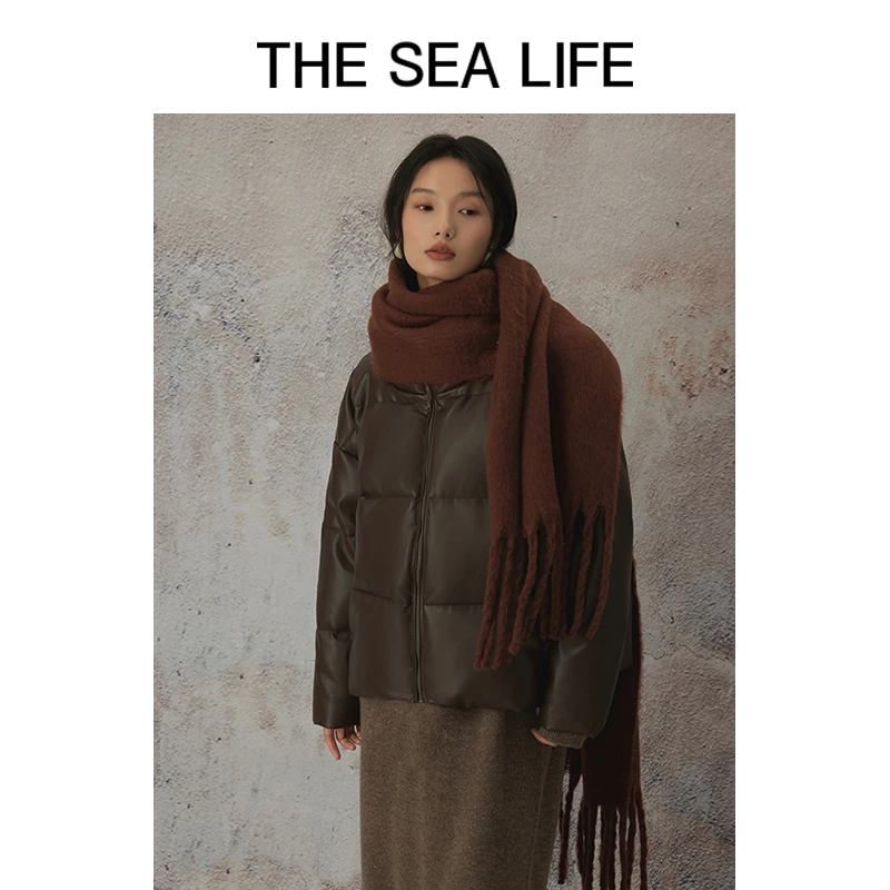 欧海一生短款羽绒服女2023年秋冬加厚PU皮外套thesealifeW13800