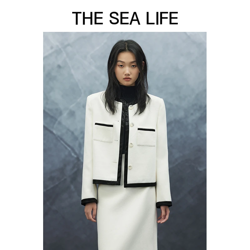 欧海一生小香风外套23秋冬高级感黑白短外套thesealife12612