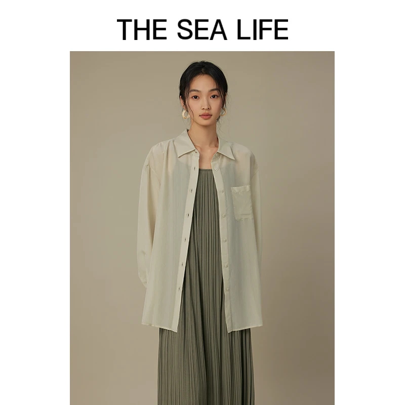 欧海一生 含桑蚕丝衬衫女春夏后背镂空早春上衣thesealifeA12005