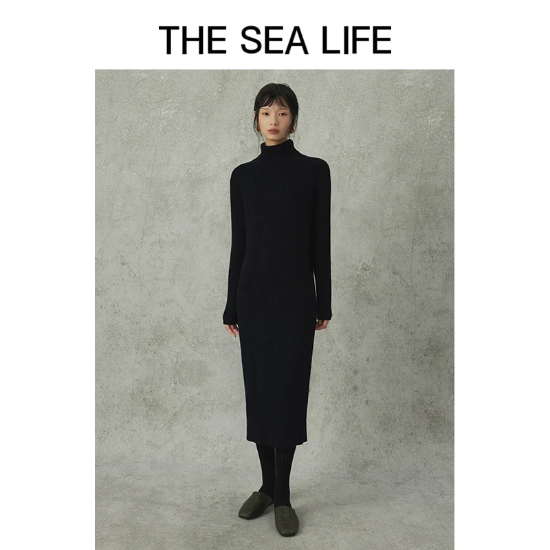 欧海一生高领气质针织连衣裙女修身显瘦轻质新款thesealife13793