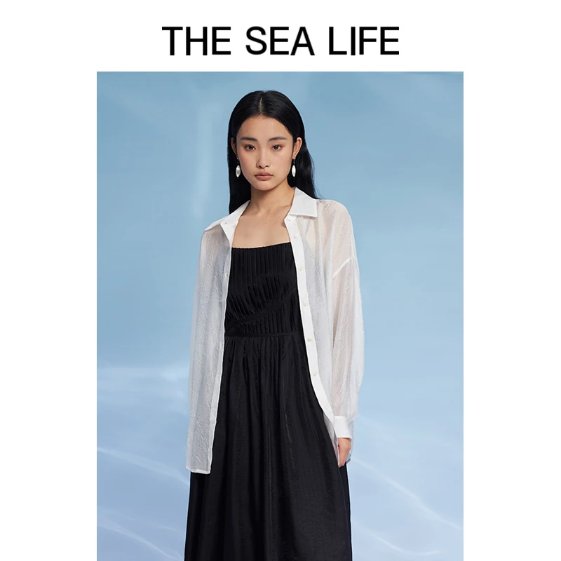 欧海一生 风感波粒透气衬衫轻薄舒适白色小衬衫thesealife11237