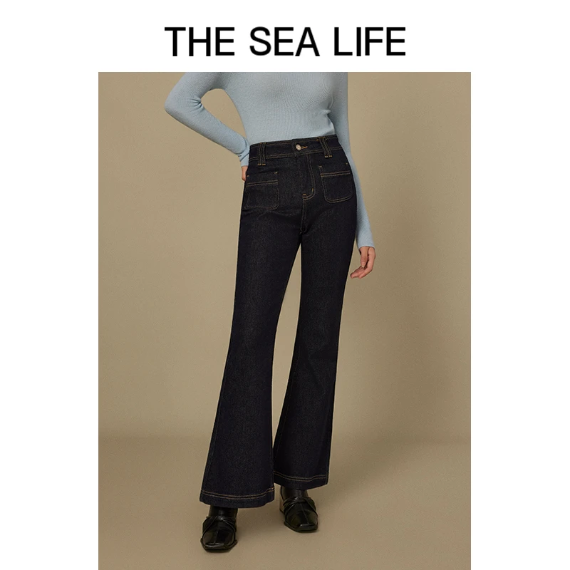 欧海一生 牛仔裤女高腰显瘦棉系气质喇叭裤thesealifeA180232