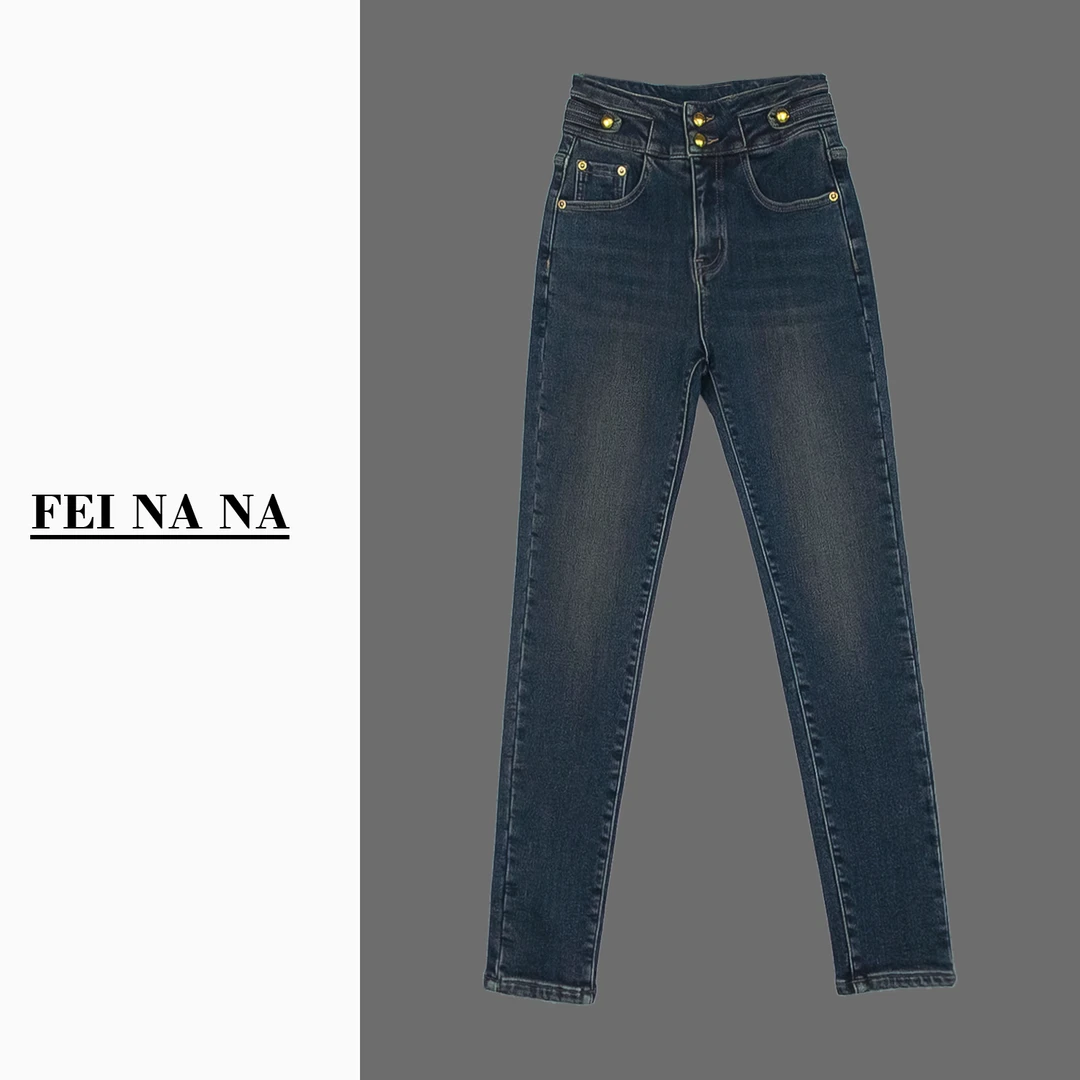 【feinana加绒复古】2023秋冬新款高腰显瘦加绒牛仔小脚裤女101106