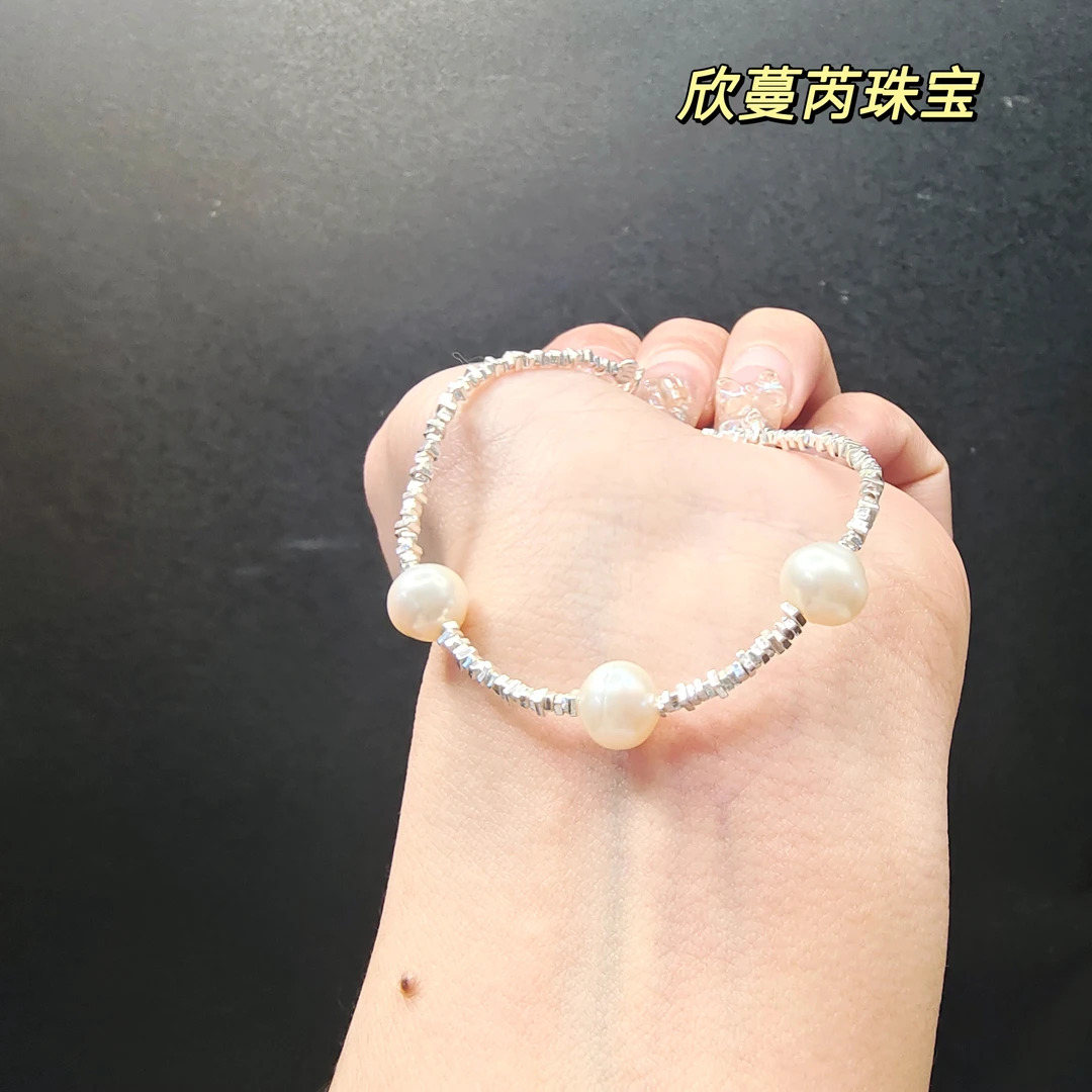 925银仿珍珠手链 纯手工编织手链碎银子款素款气质手链