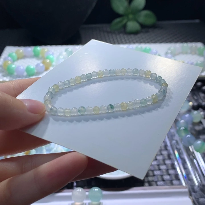 翡翠手链未镶嵌翡翠圆珠手串小米马卡