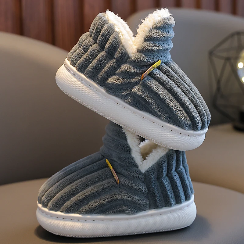 儿童棉拖鞋冬季2023新款男童厚底居家室内防滑简约大童保暖拖鞋女