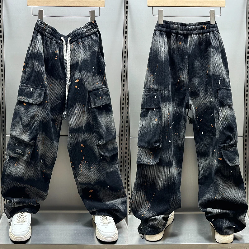 2025秋冬季新款渐变工装裤子男款美式高街大口袋宽松直筒休闲长裤