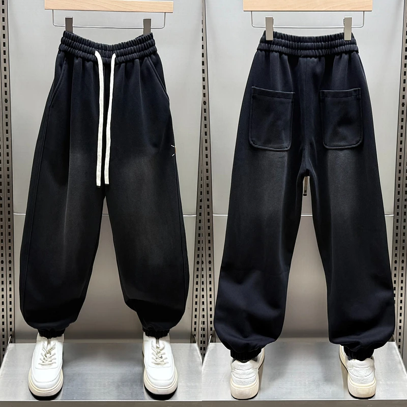 2025秋冬新款加厚水洗渐变色休闲裤男士卫裤运动裤青年宽松哈伦裤