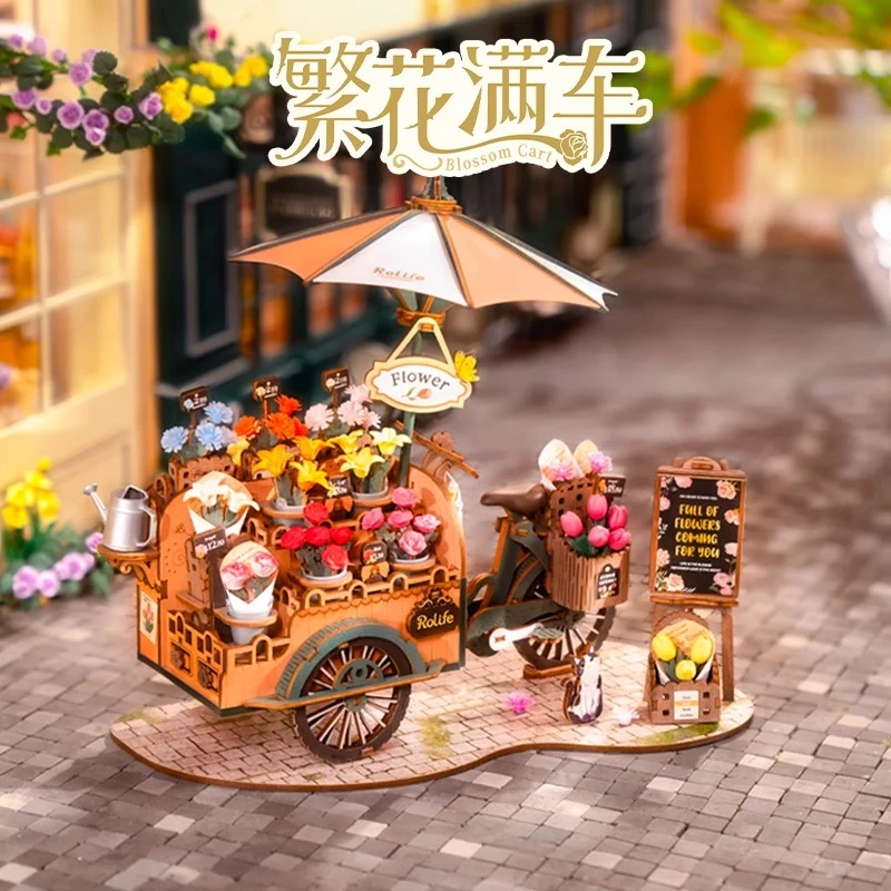 rolife/若来繁花满车3D立体拼图木质手工拼装模型儿童积木车玩具