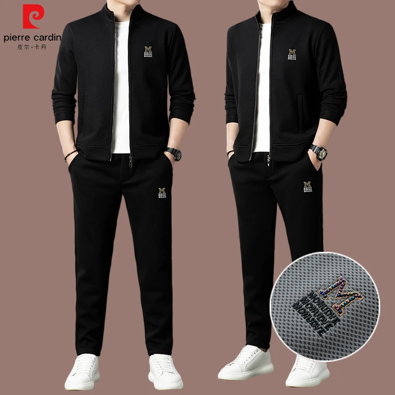 皮尔卡丹品牌轻奢男士休闲高端衣服套装潮流长袖男装一套秋冬装