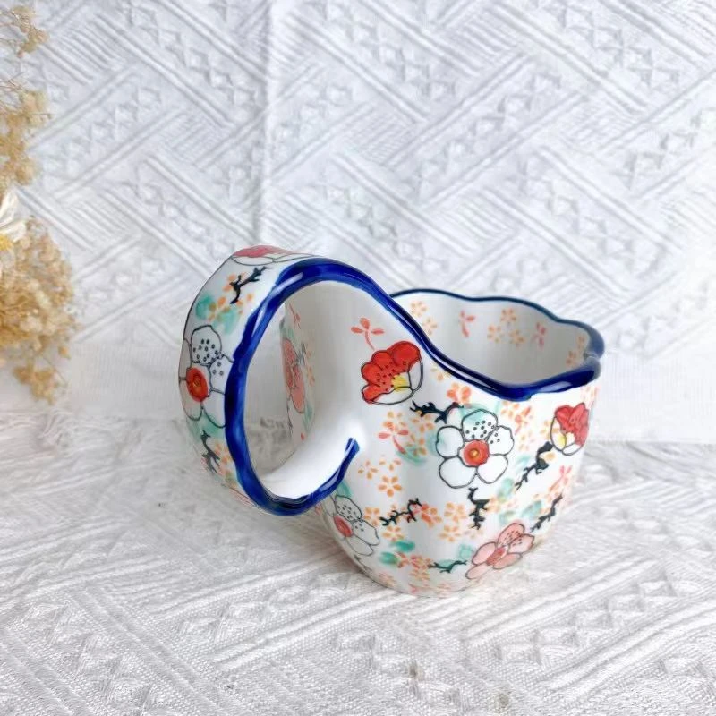 【欧礼HOME】粉黛佳人曲把杯手绘釉下彩陶瓷餐具