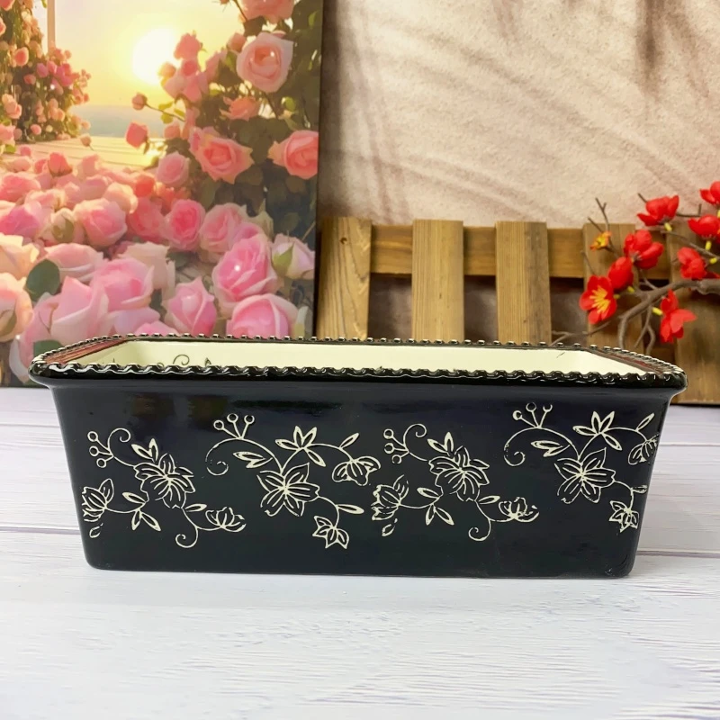 【欧礼HOME】TE黑曼巴系列9英寸长方条纹烤盘纯手绘釉下彩高温瓷