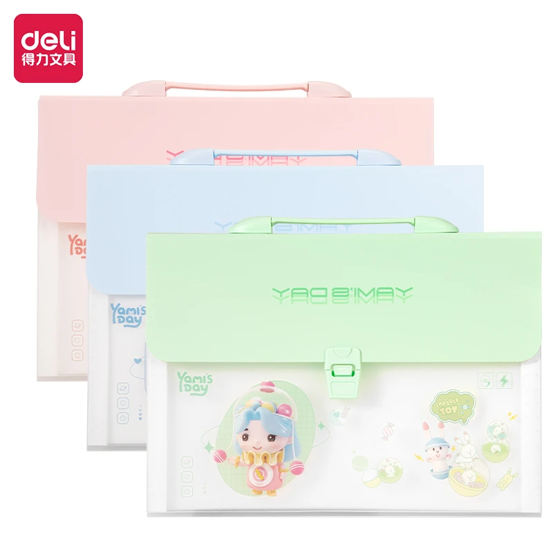 得力风琴包可爱资料册A4大容量手提插页试卷收  5876