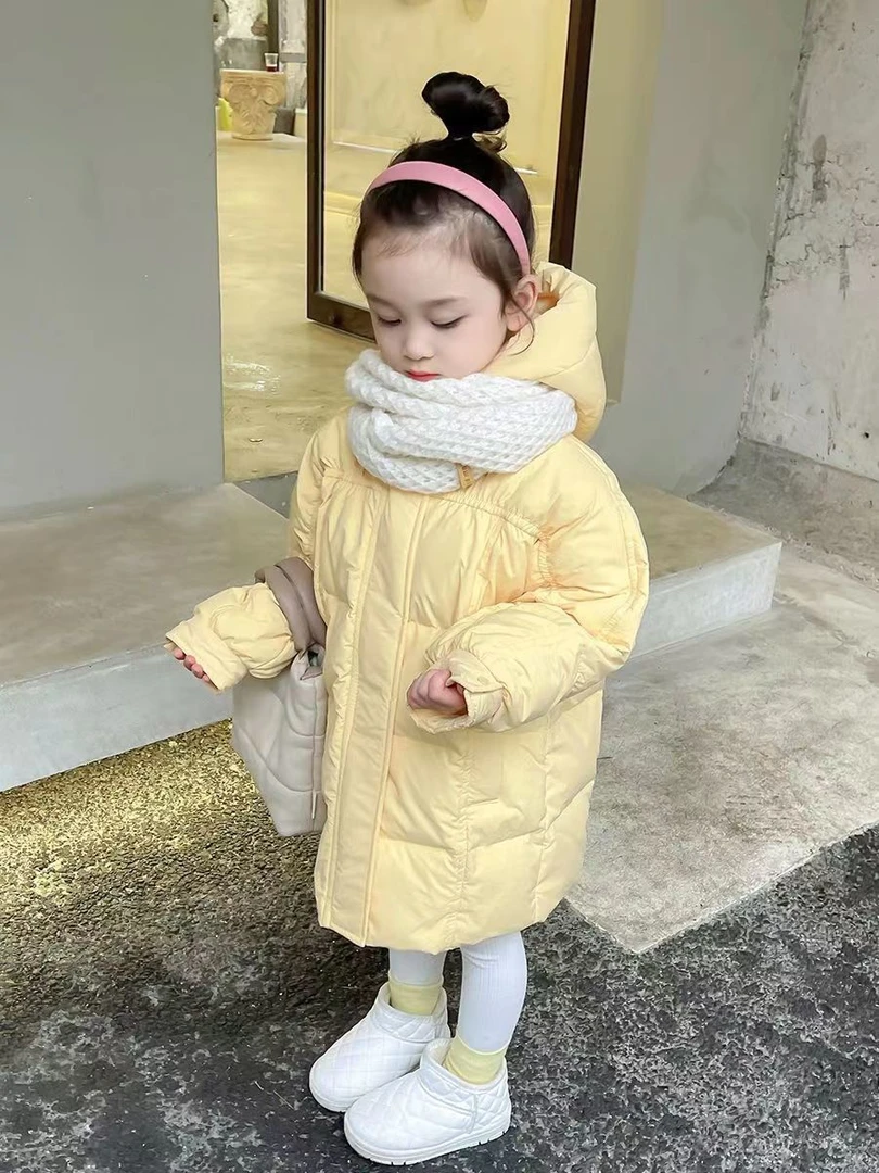 新款女童小童韩版防寒服中长款连帽加厚宝宝加厚洋气御寒保暖外套