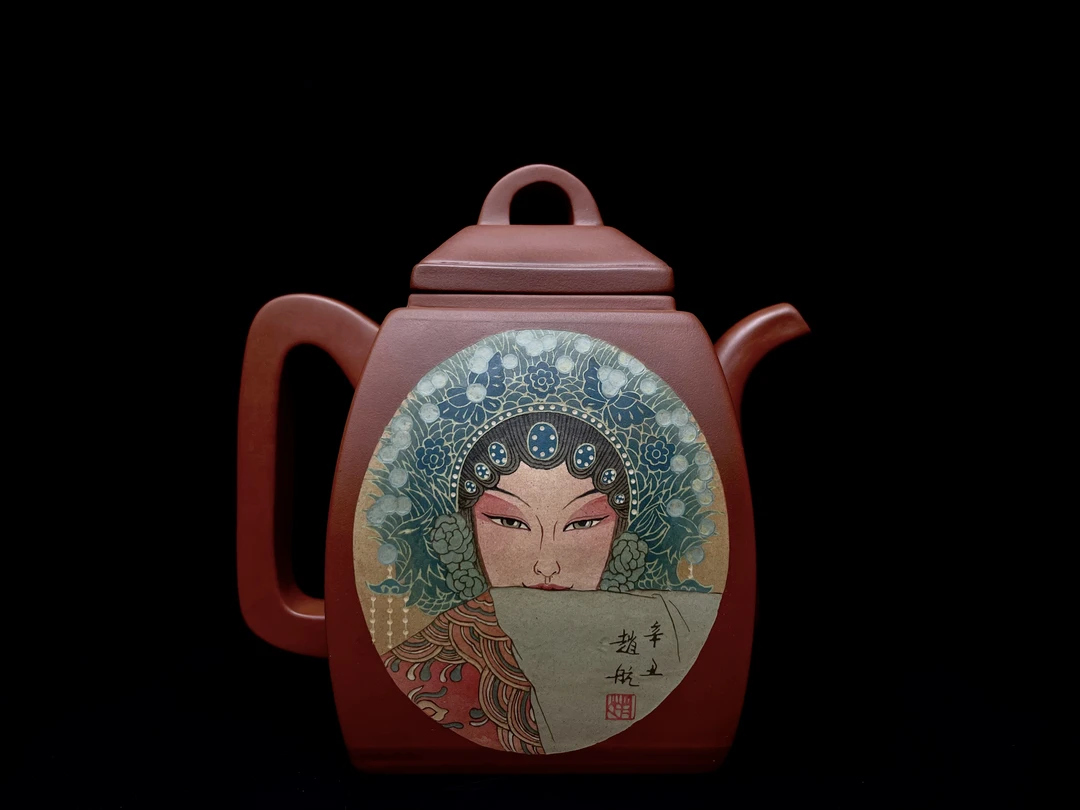 建水紫陶赵航&罗凤诚复烧纯手工青衣方壶