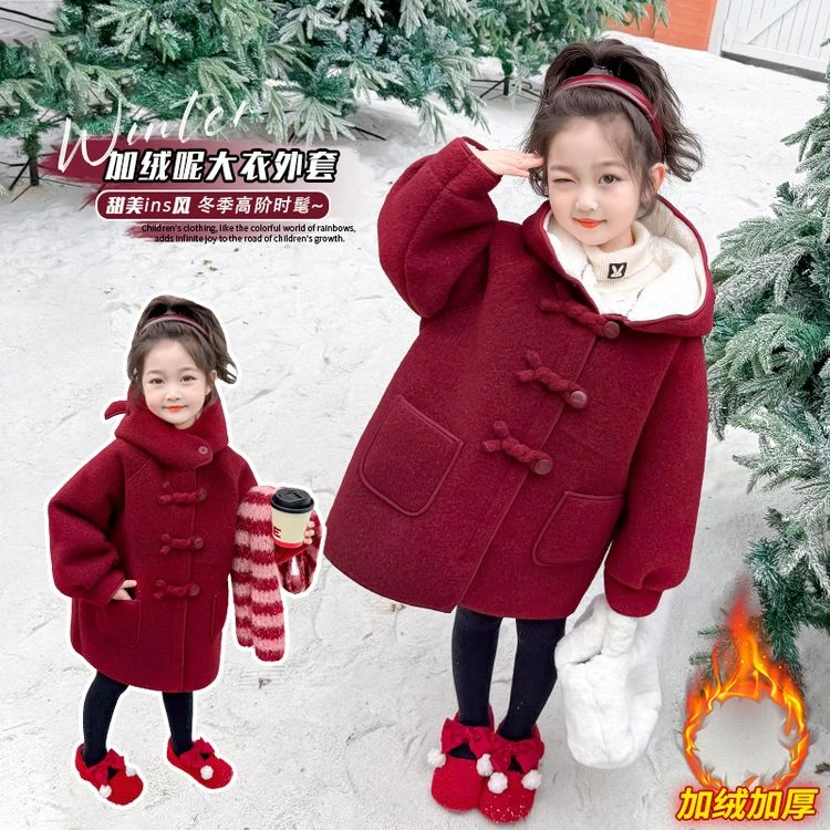 女童冬装呢大衣宝宝冬款韩版甜美中长款儿童冬季加绒加厚新款外套