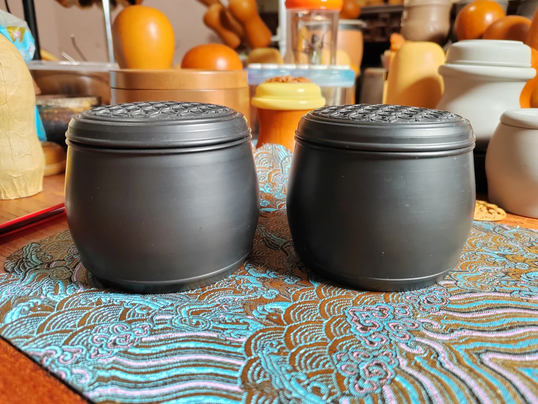 悦鸣堂订烧黑泥黑虫叫罐一对120