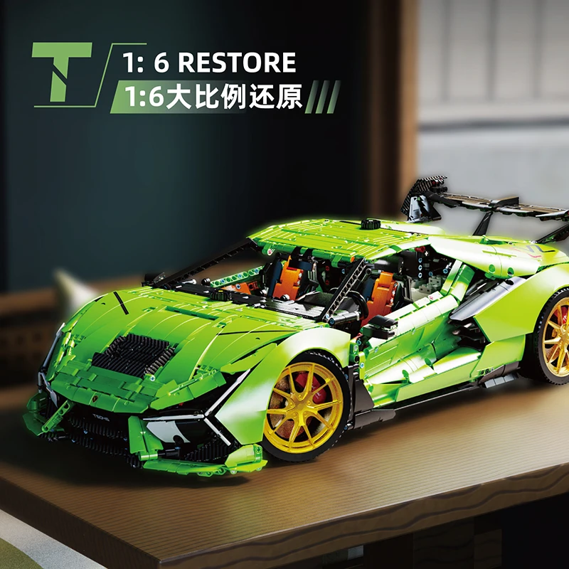 积玩骑士1:6兰博基尼跑车积木拼装玩具遥控汽车成人模型6628+颗粒