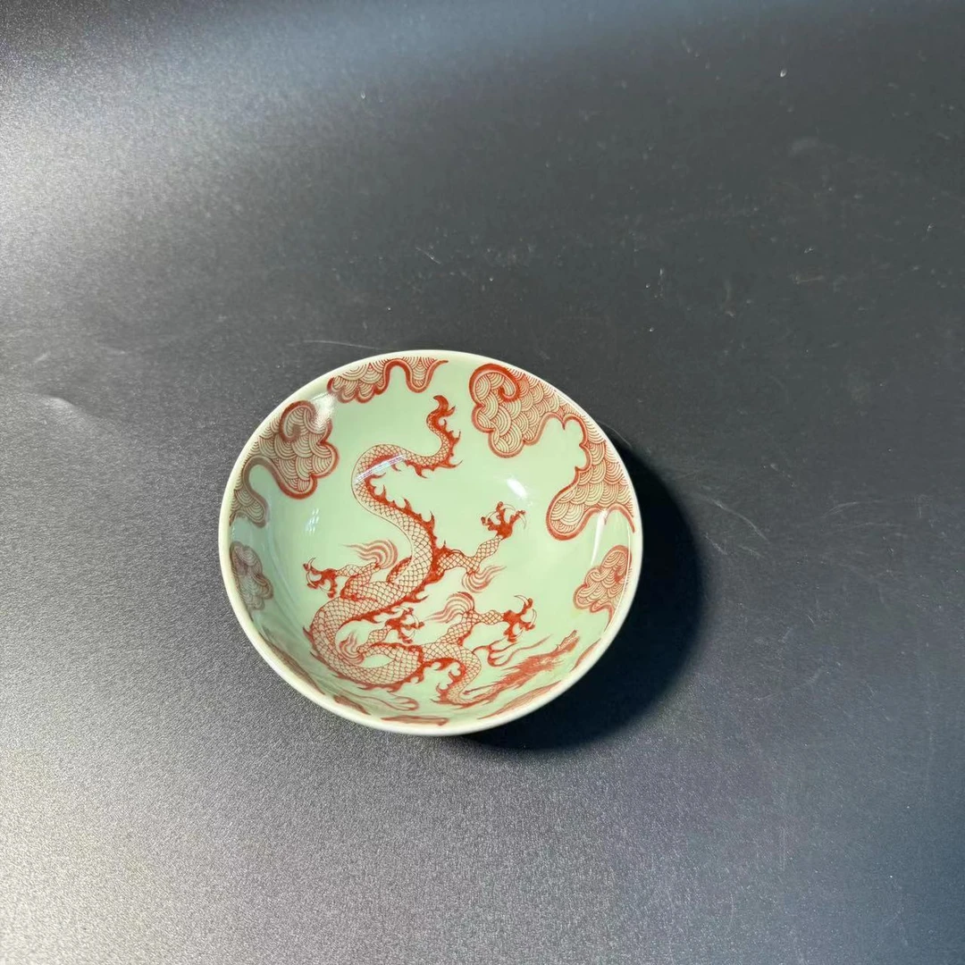 景德镇陶瓷：釉里红元龙 普洱杯