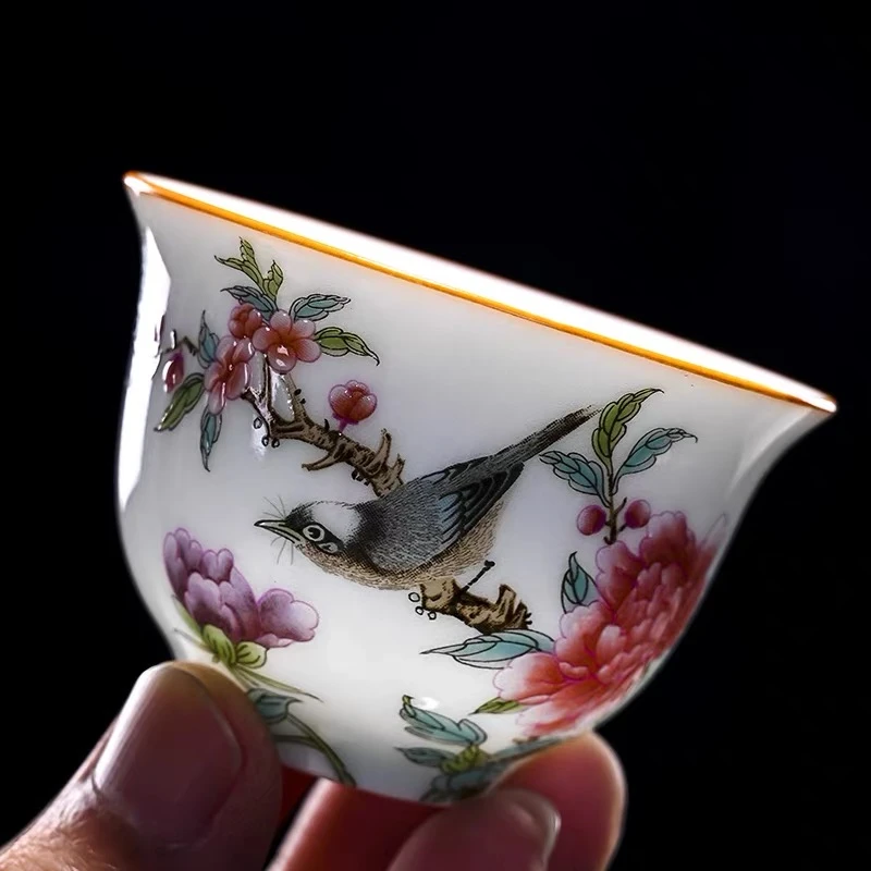 景德镇陶瓷茶具  喜上眉梢花鸟小客杯中式