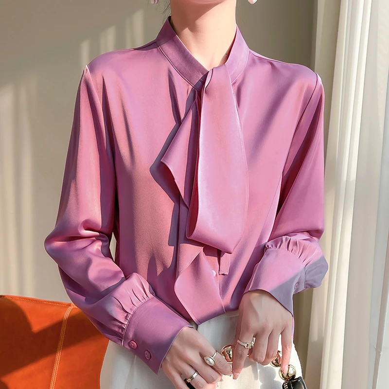 春秋新款气质长袖设计感时尚小众系带纯色洋气女士百搭衬衫648