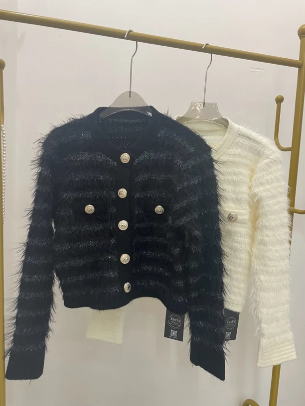 法式小香风圆领长袖针织外套女秋冬气质短款毛衣 季末清no退换