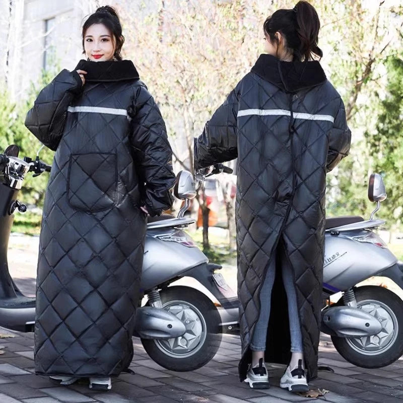 电动车挡风衣冬季保暖电瓶车加绒加厚保暖骑行防水连体防寒挡风被