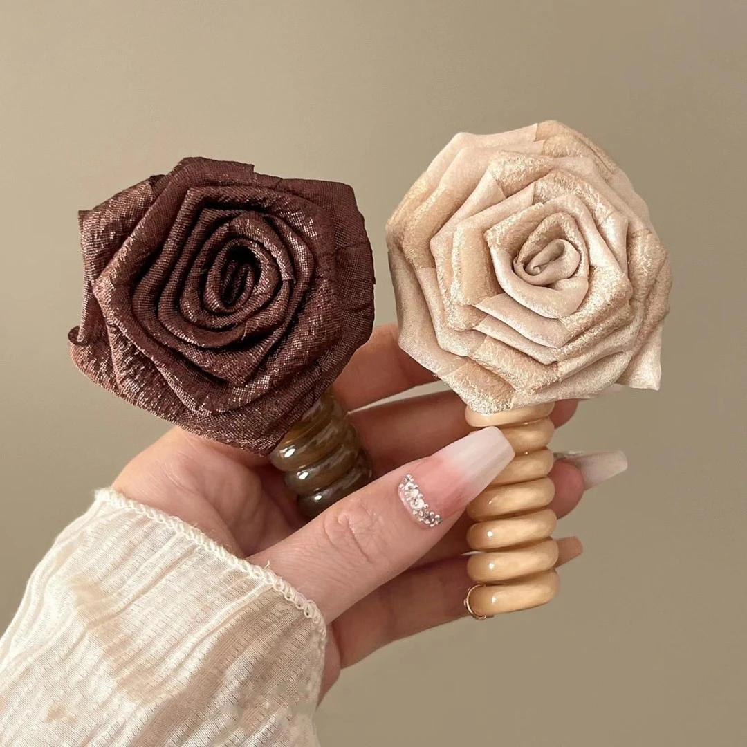 干枯玫瑰花朵编发头绳女2024新款电话线发绳扎头发气质高级感头饰