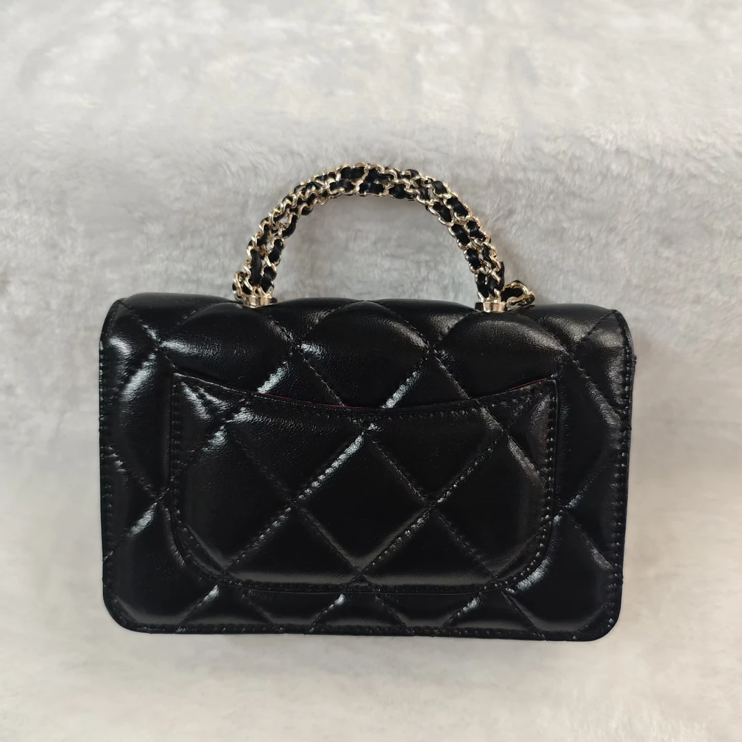 螺旋手提柄▪黑色轻奢简约复古链条手提包