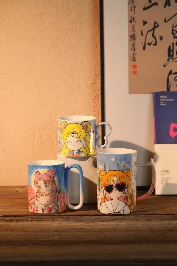 景德镇高温釉下彩美少女水杯