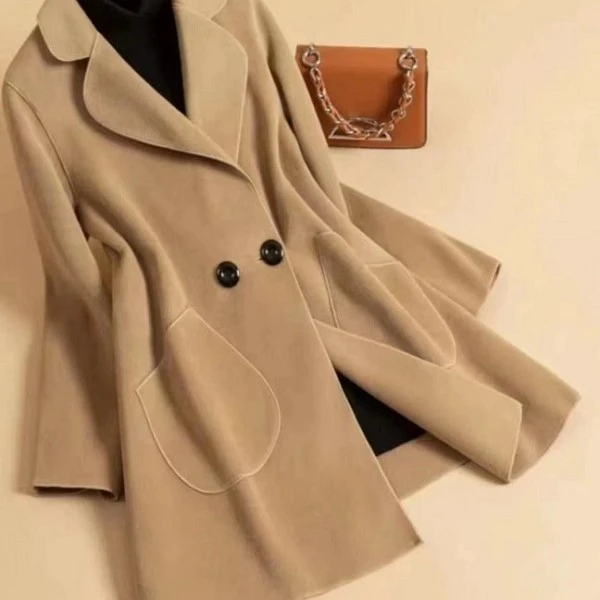 681-秋冬百搭女士双面绒大衣显瘦遮肉通勤小个子短款毛呢外套