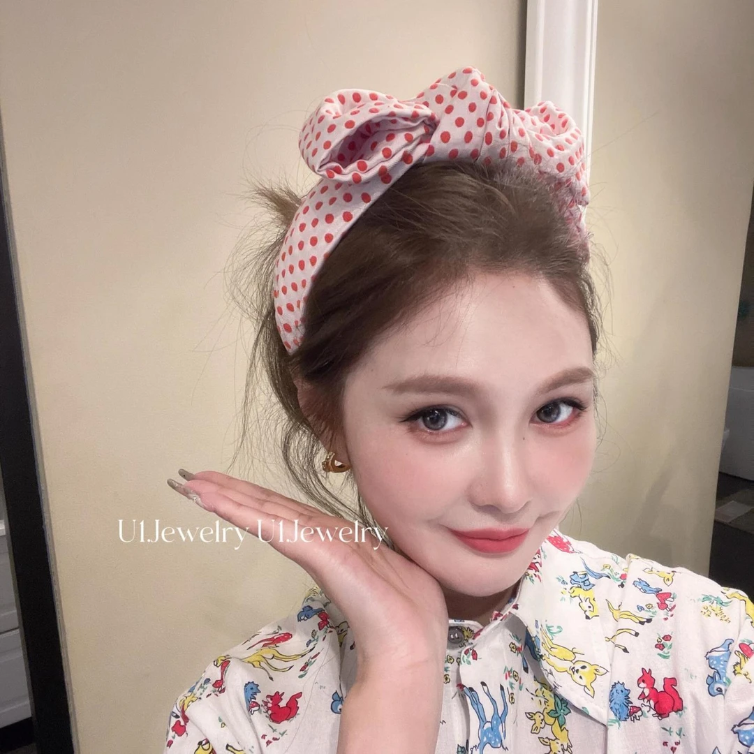 优依家款式好看特别大蝴蝶结布艺波点宽版显脸瘦发箍发卡时髦发夹