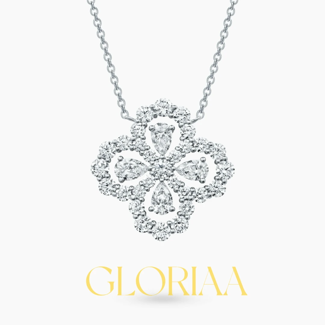 链子925银合成锆石 GLORIAA戈洛瑞满钻四叶草项链气质