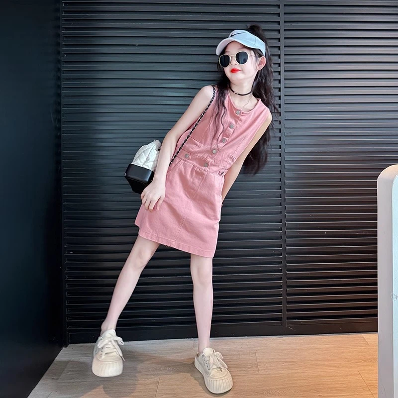 女童网红炸街裙子2025新款大童女孩夏季洋气牛仔裙儿童夏装连衣裙