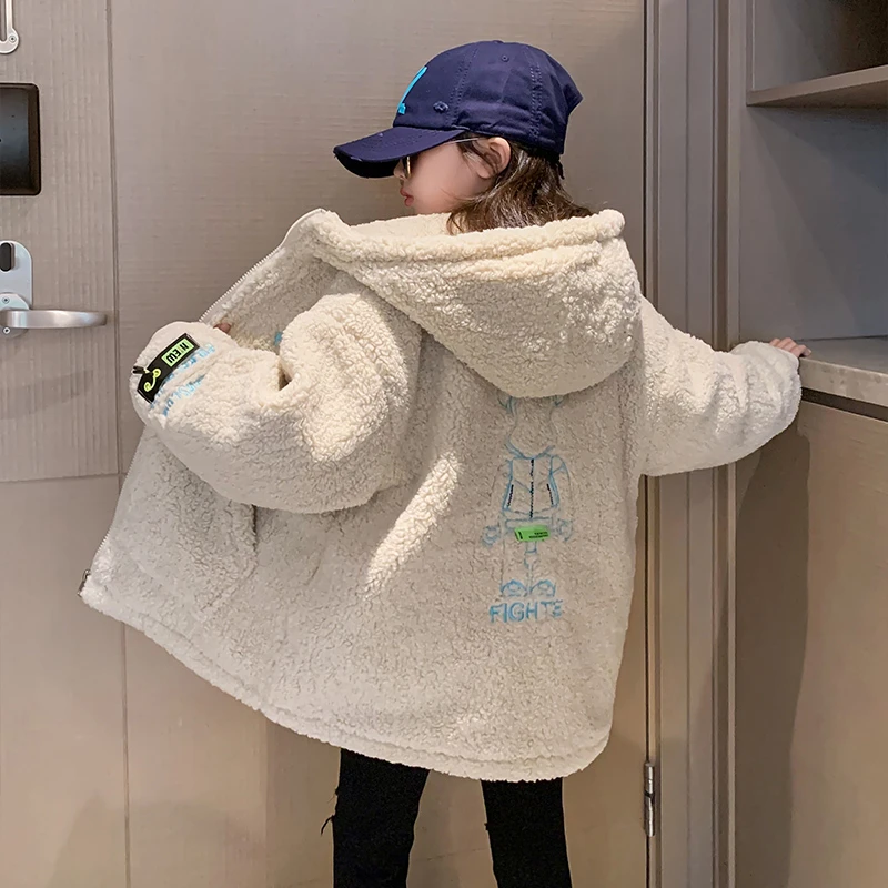 女童外套秋冬款2024新款6-12岁15岁中大童洋气时尚加绒加厚毛毛衣