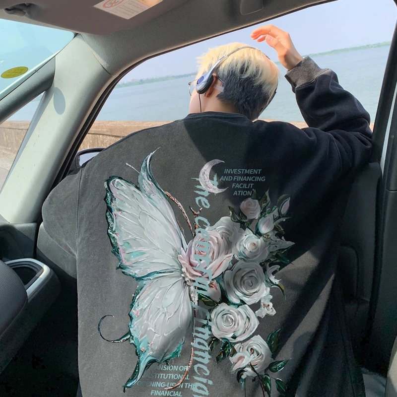 美式潮牌水洗做旧圆领卫衣2024秋冬新款大码男XZ517-K15553