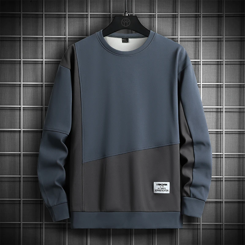 6566新款港风宽松圆领拼色卫衣男2024秋