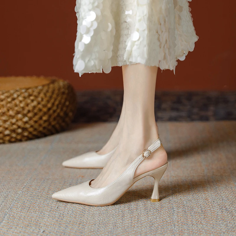 性感包头凉鞋女2025年新款夏季气质百搭细跟尖头后空软皮高跟鞋女