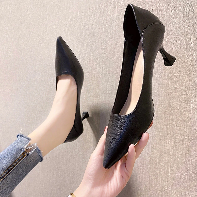 单鞋女2025夏季新款软透气职业高跟鞋时尚尖头细跟两穿浅口高跟鞋