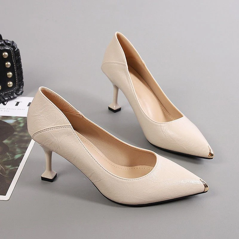 真软皮细跟高跟鞋单鞋2025年秋季新款气质女神范尖头职业百搭女鞋