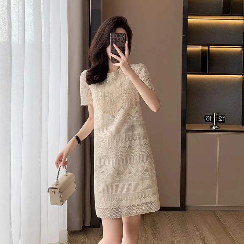 2023夏季新款女法式气质连衣裙女神范蕾丝高端精致显瘦裙子温柔风