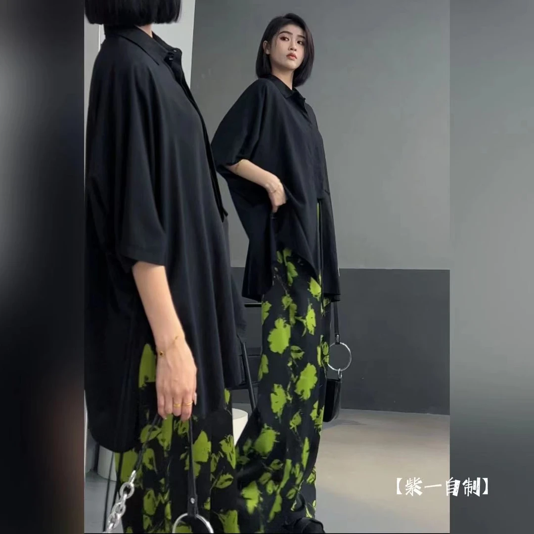 60040【清】夏季一抹绿色阔腿裤女