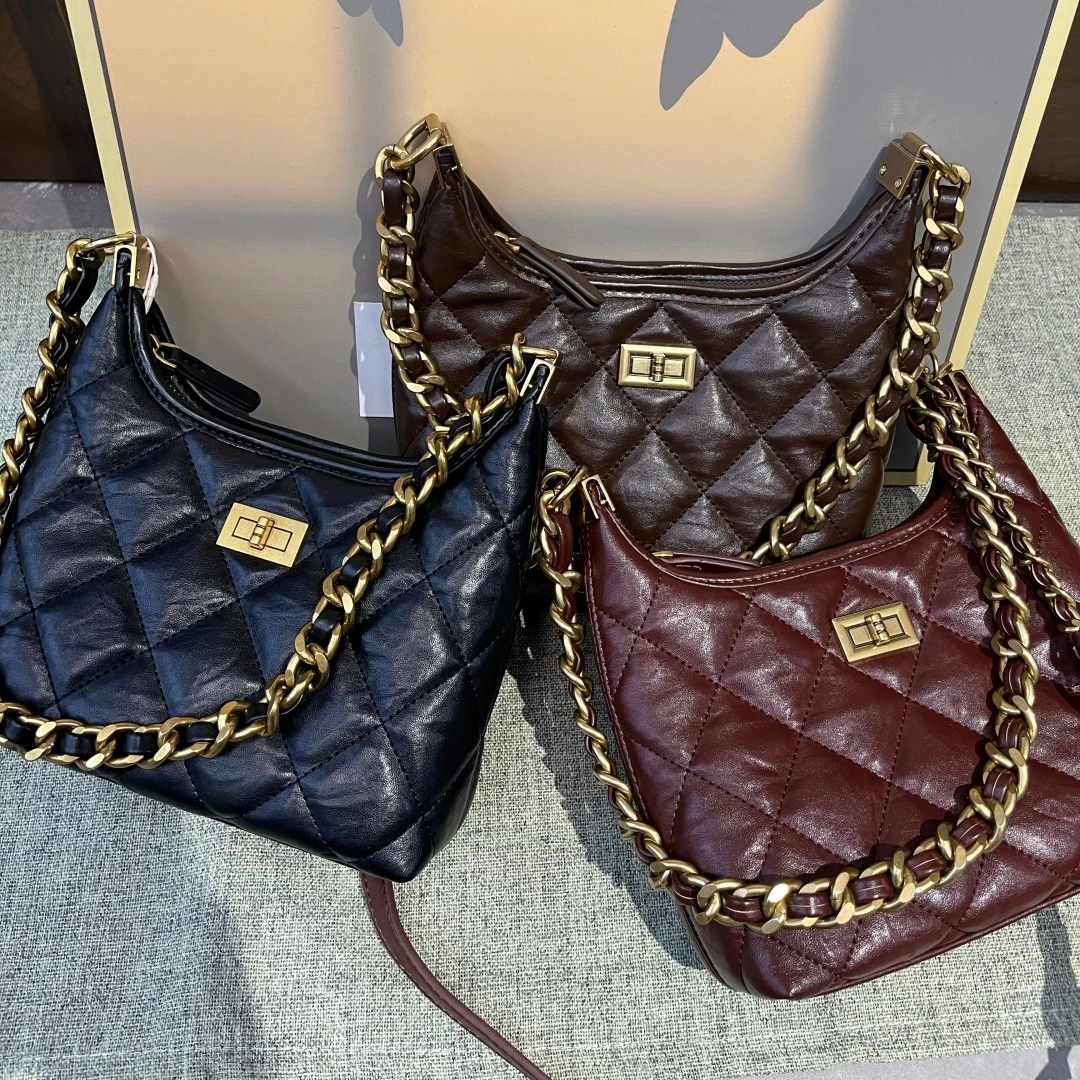 双11平替好物黑色小香风菱格链条包腋下托特包女包质感单肩斜挎包