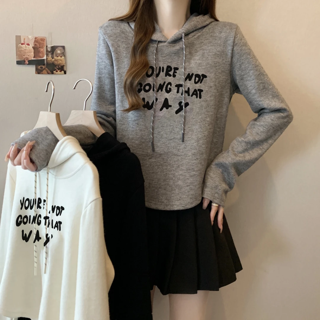 2024秋冬新款胖mm大码女休闲百搭字母印花连帽卫衣上衣33330