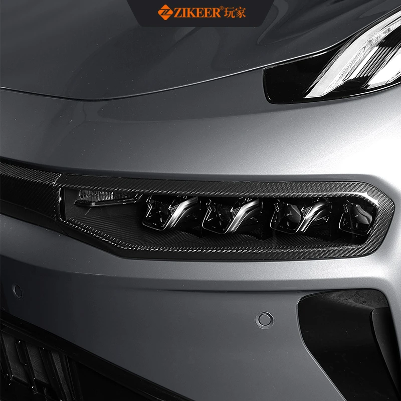 适用于极氪001前杠大灯真碳纤维外观改装贴片式大灯外壳配件