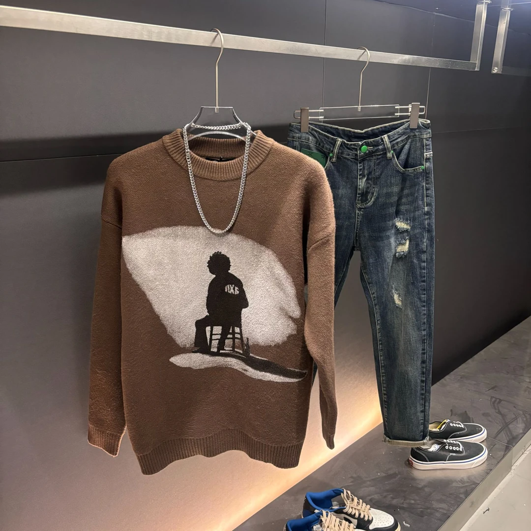 韩版秋冬休闲潮流圆领针织毛衣